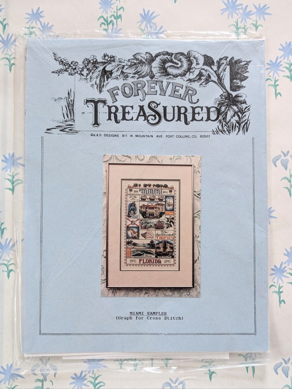 K&D Designs Forever Treasured Miami Sampler Cross Stitch Pattern NEW Sealed 90s
